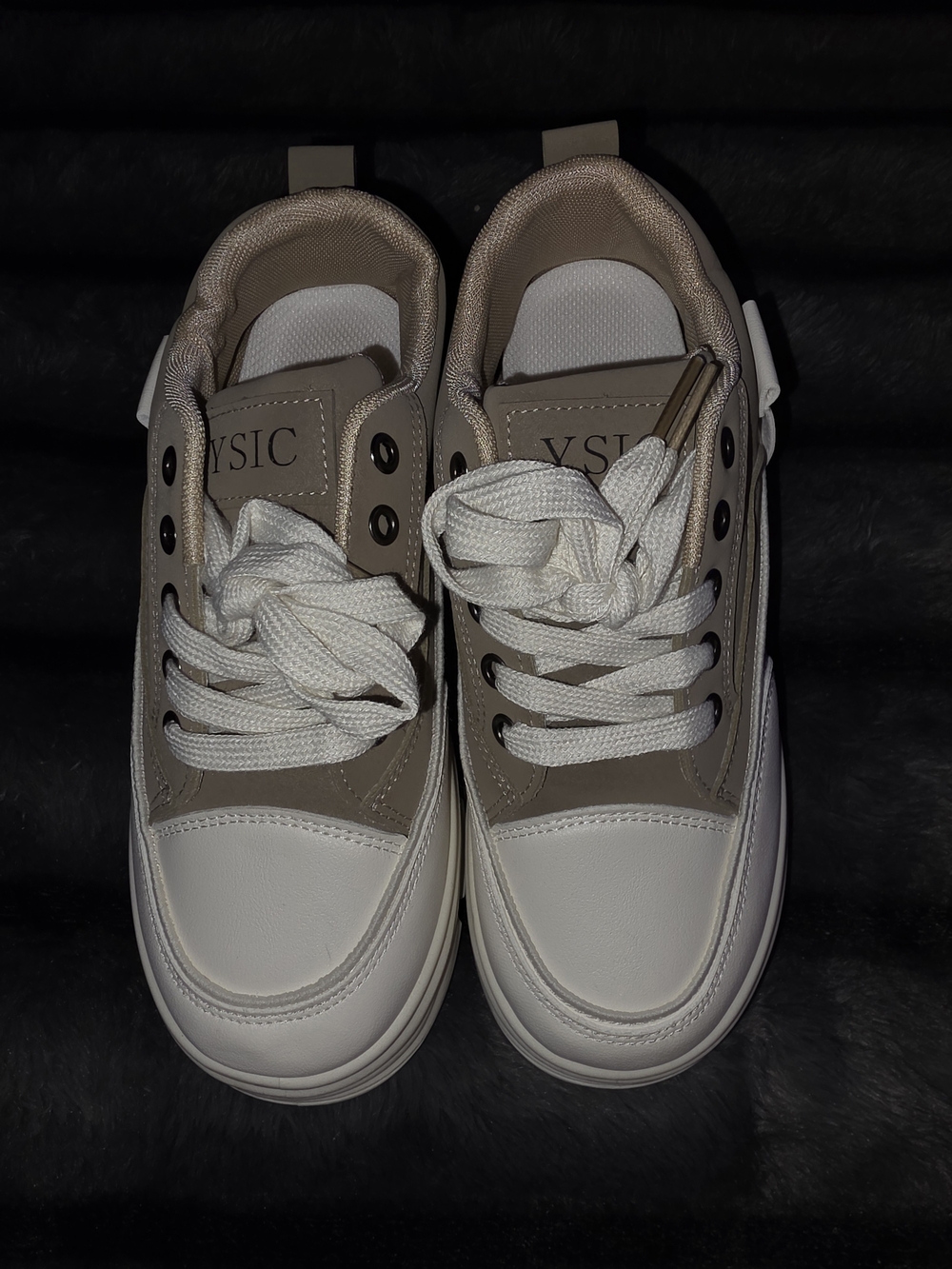 Women’s Chunky Platform Canvas Sneakers – Beige & White Color